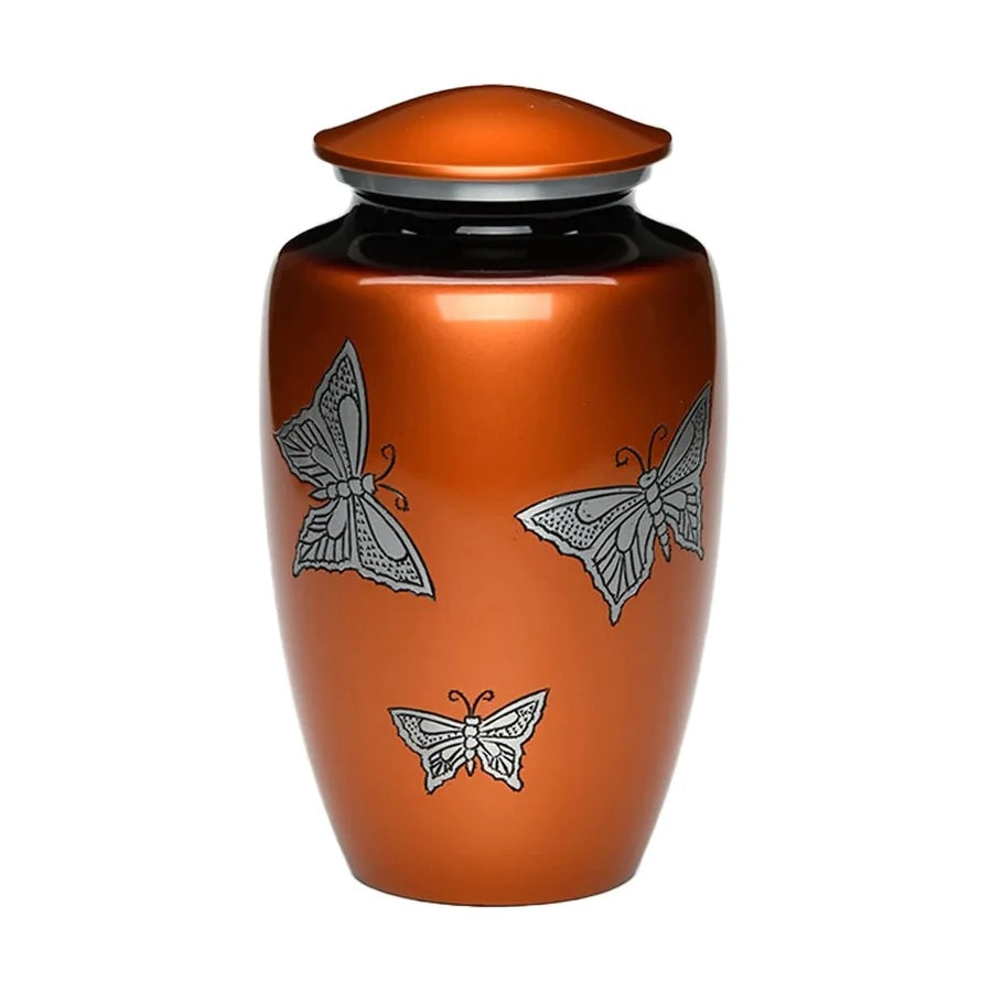 Orange Urn with Etched Nickel Butterflies