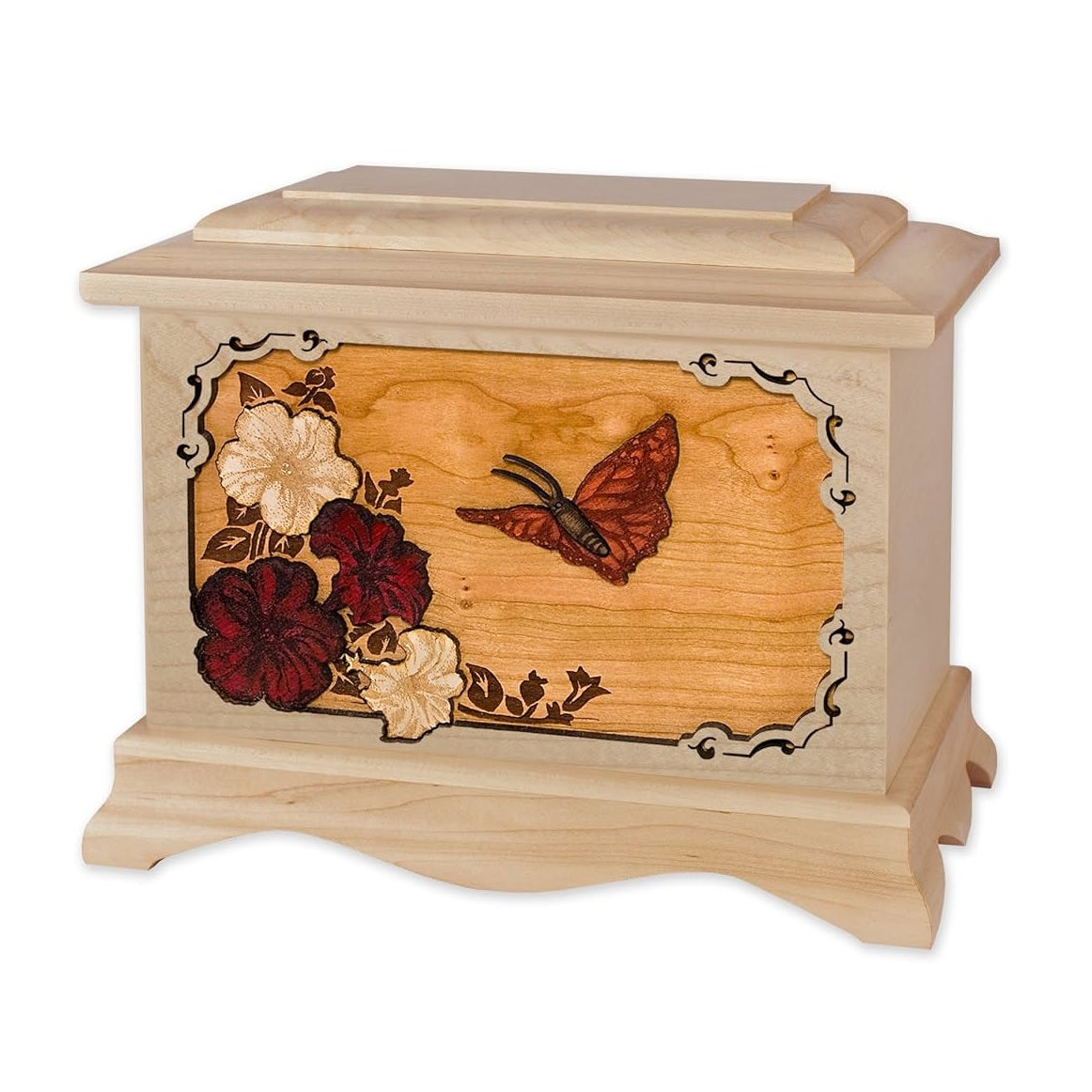 Maple Carved Butterfly Urn for Ashes