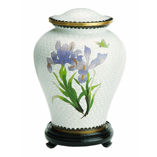 Cloisonne White Urn Purple Irises