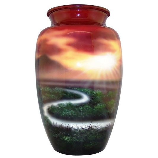 Hand-Painted Sunset Winding River Urn