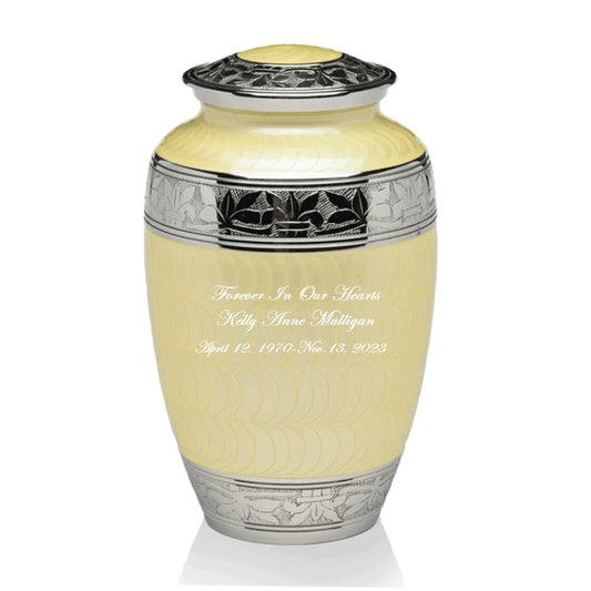 Yellow Brass Urn for Ashes with engraved bands