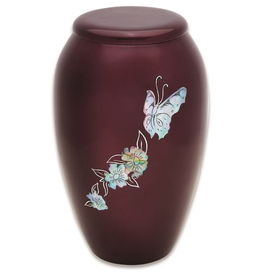 Burgundy Butterflies Urn