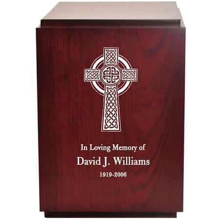 Etched Celtic Cross Wood Urn