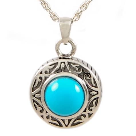 Round Sterling Silver Turquoise Cremation Pendant