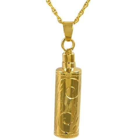 Etched Cylinder Vermeil Cremation Pendant