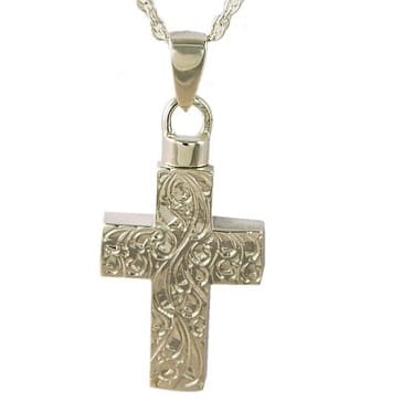 Silver Etched Cross Jewelry for Ashes