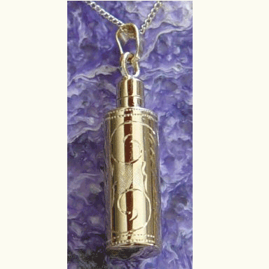 Etched Cylinder Vermeil Cremation Pendant