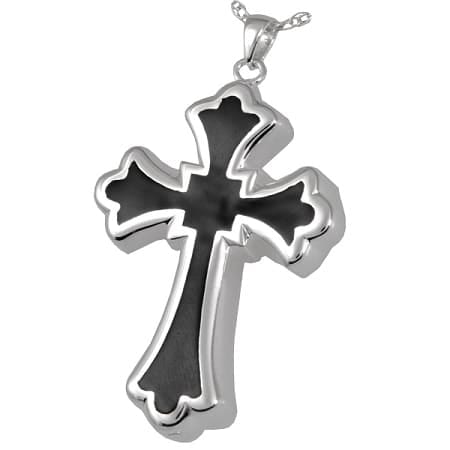 Silver and Black Cross for Cremated Ashes