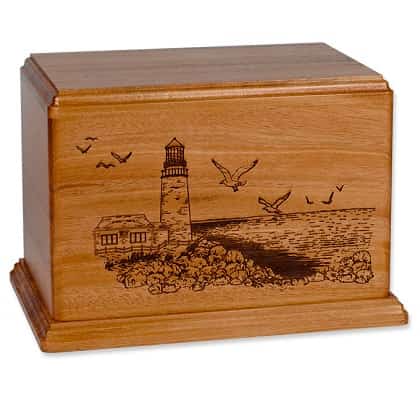 Etched Lighthouse Mahogany Urn