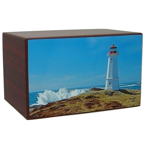 White Lighthouse Blue Skies Urn