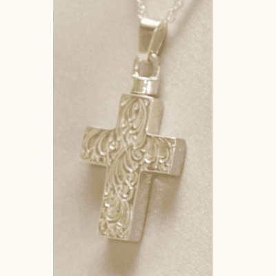 Silver Etched Cross Jewelry for Ashes