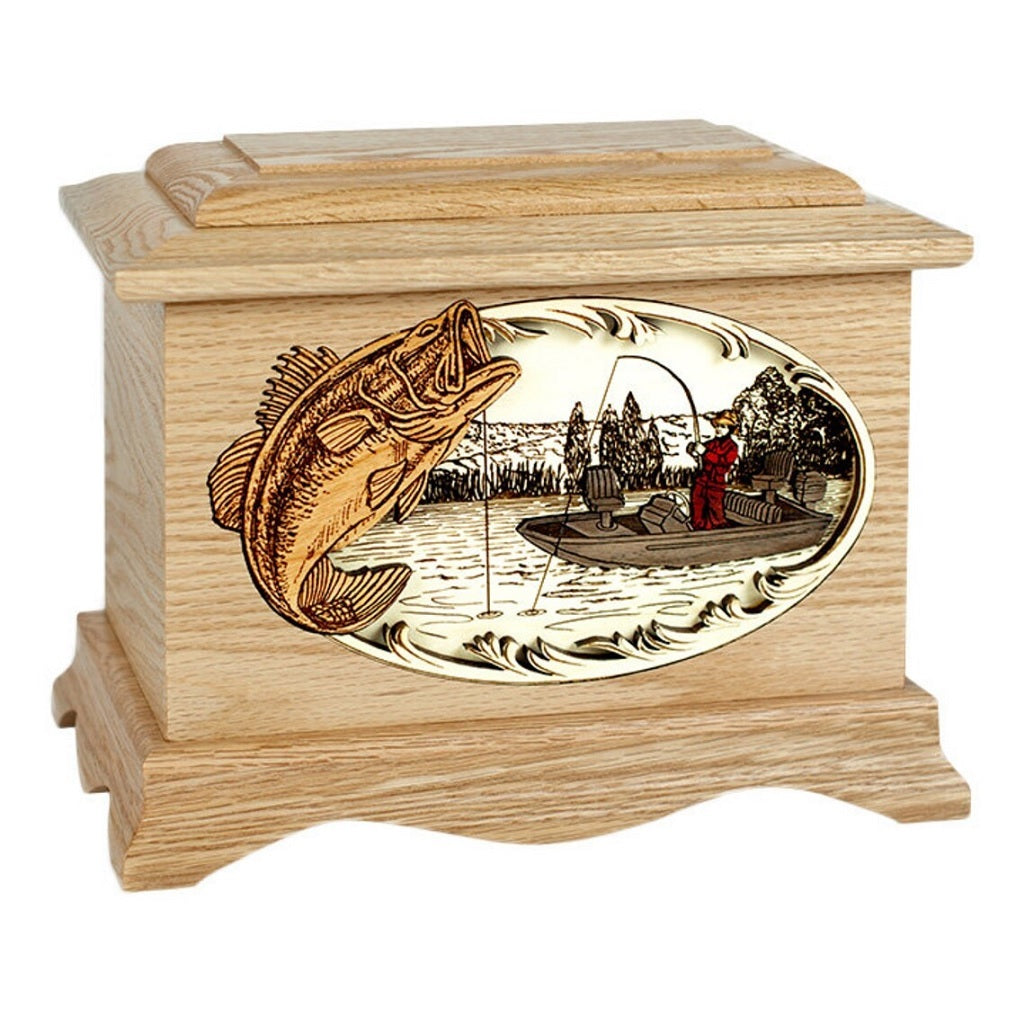 Fisherman Urn Bass Fishing solid Oak