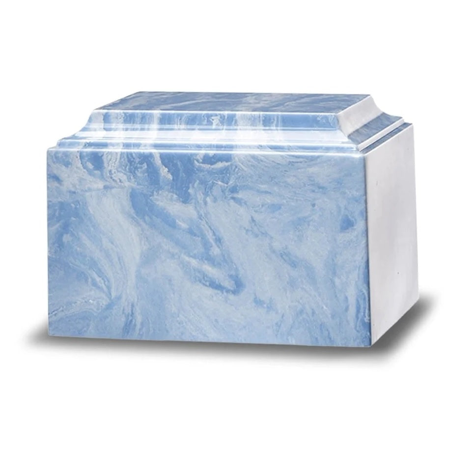 Wedgewood Blue Cultured Marble Burial Urn for Ashes.