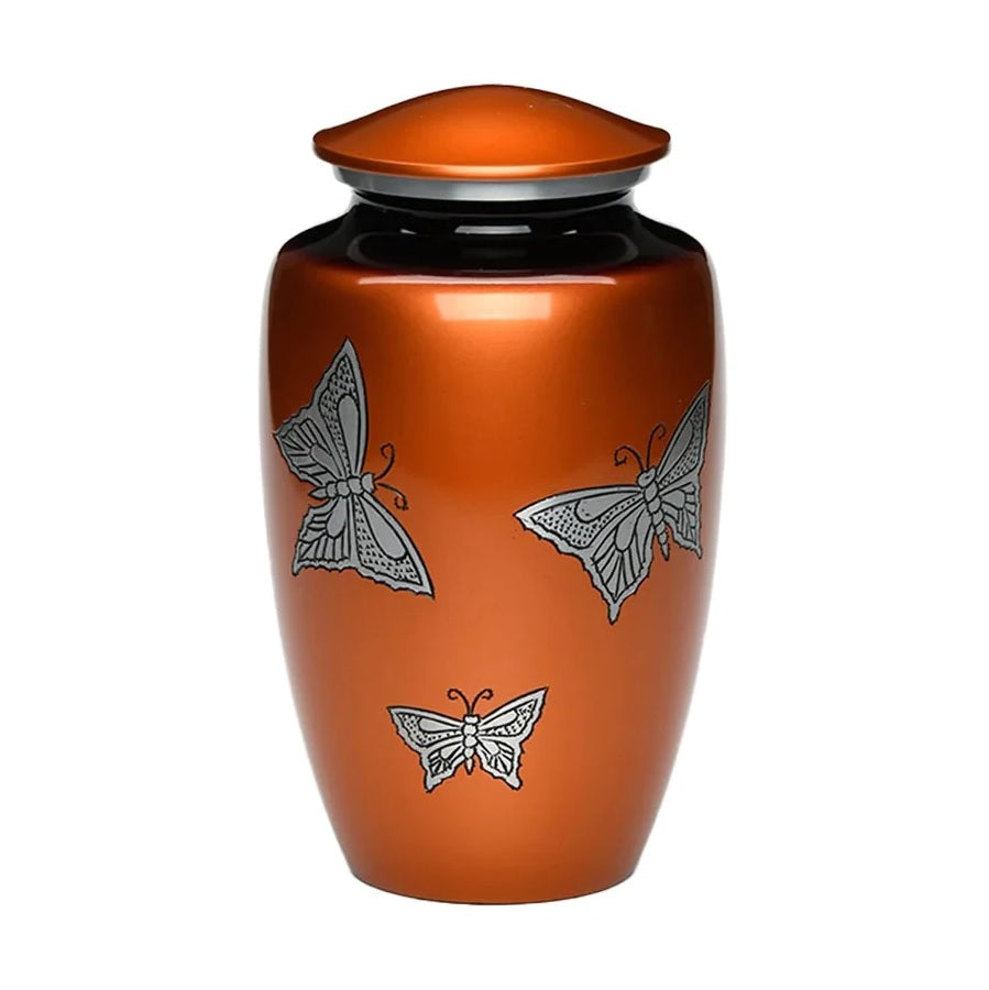 Orange Urn with Etched Nickel  Butterflies