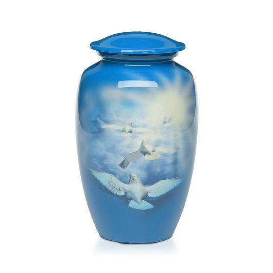 Doves Urn in Clouds with Blue Background