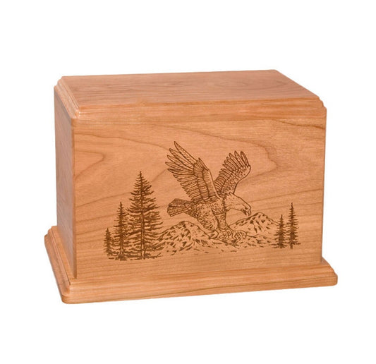 Cherry Wood Eagle Urn for Ashes Laser Etched