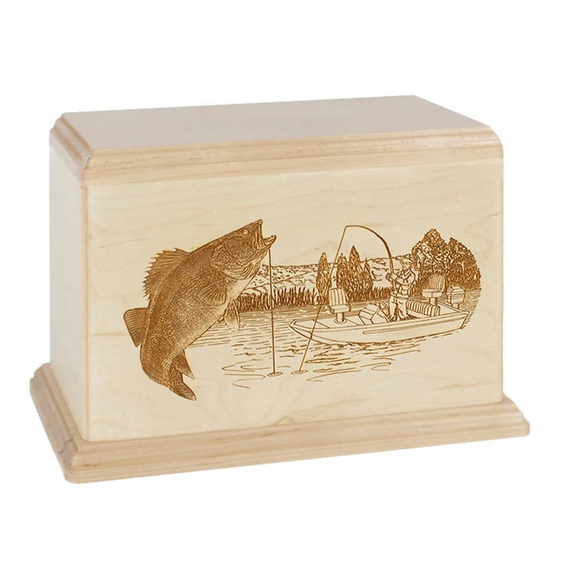 Walleye Fishing Urn for Ashes Maple Wood