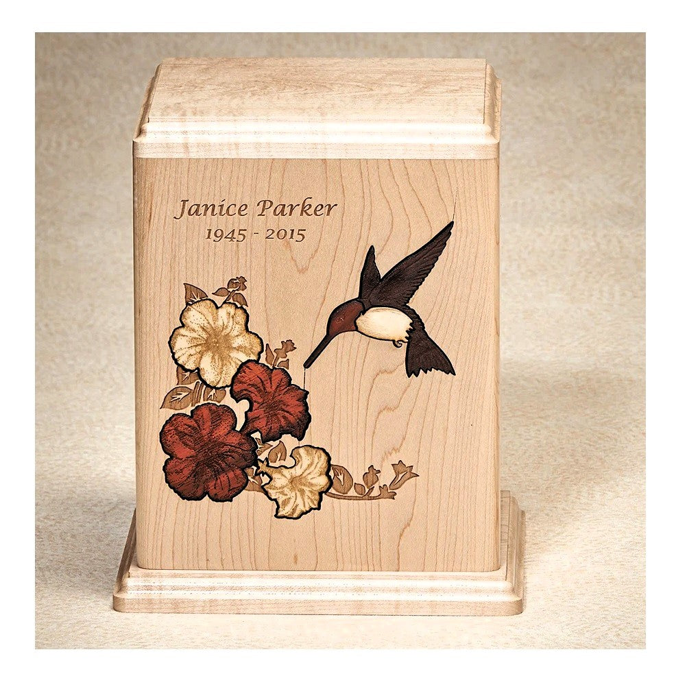 Wood Inlay Maple Hummingbird Urn