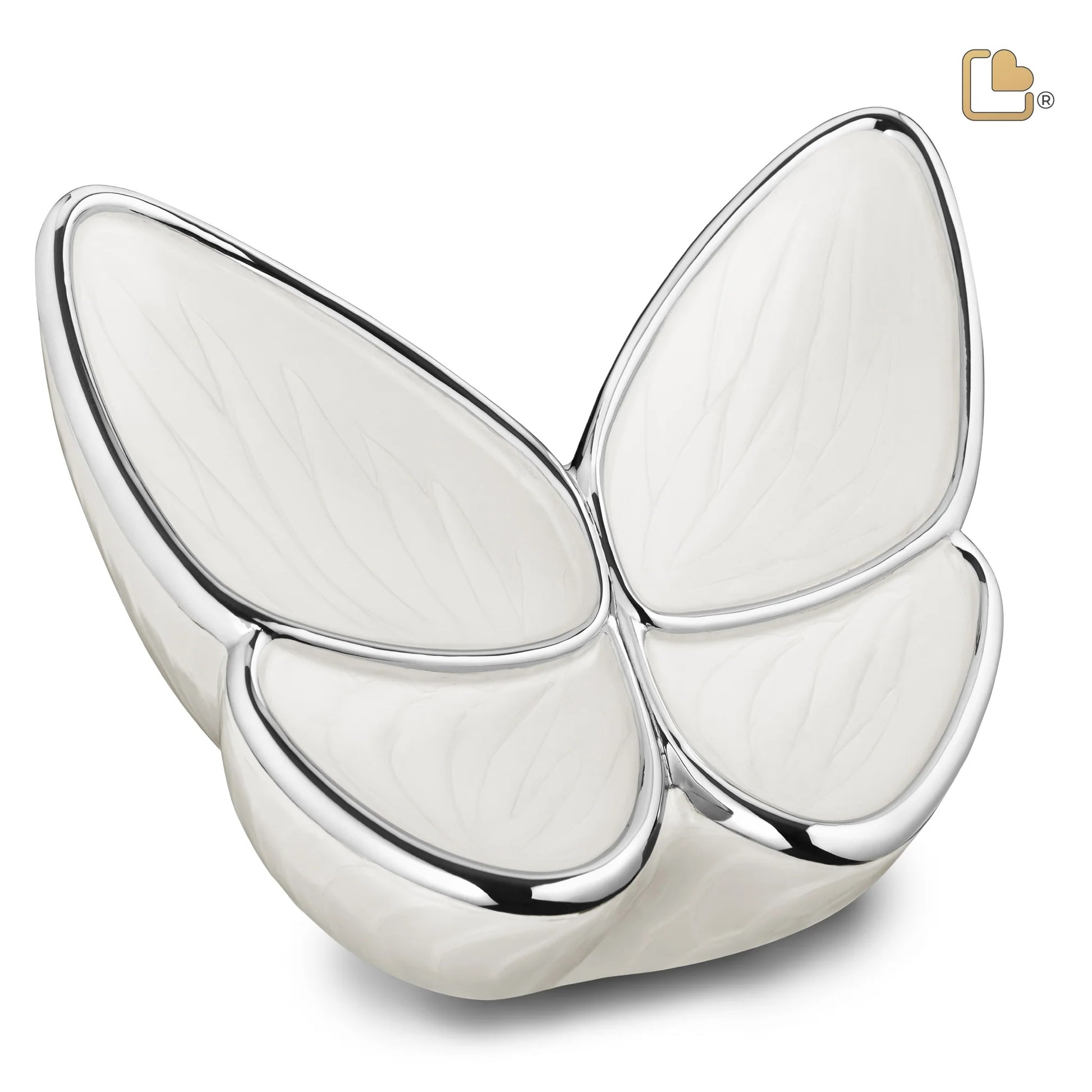 Brass Butterfly Shaped Urn with White Enamel Paint.