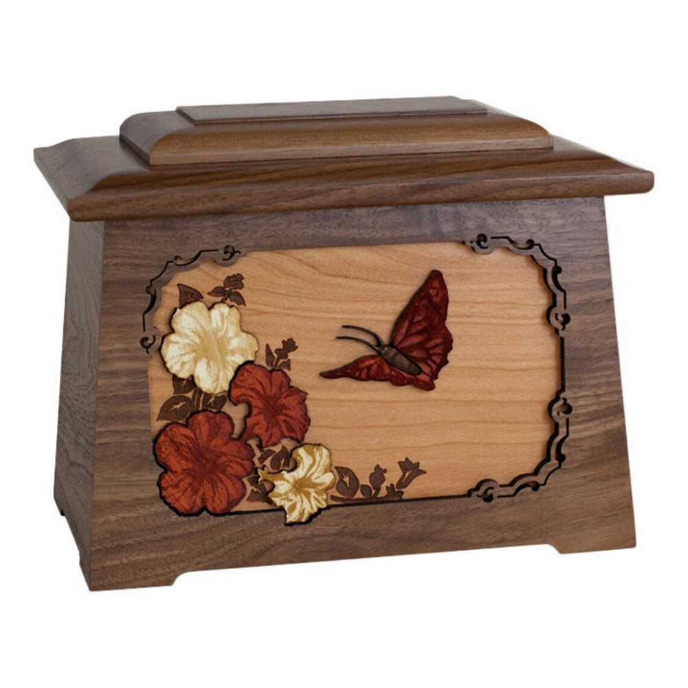 Butterfly Cremation Urn Walnut Wood Carved.