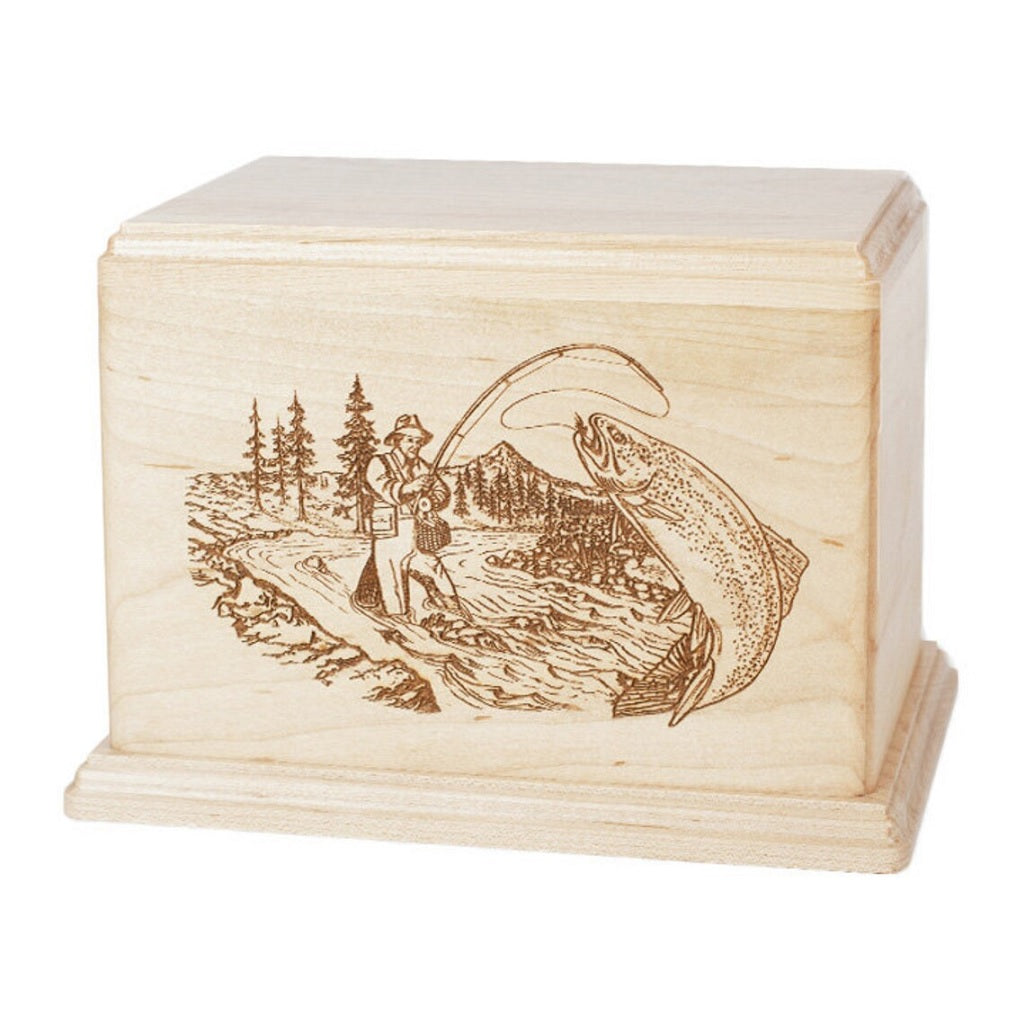 Trout Fishing Urn Maple Laser Etched