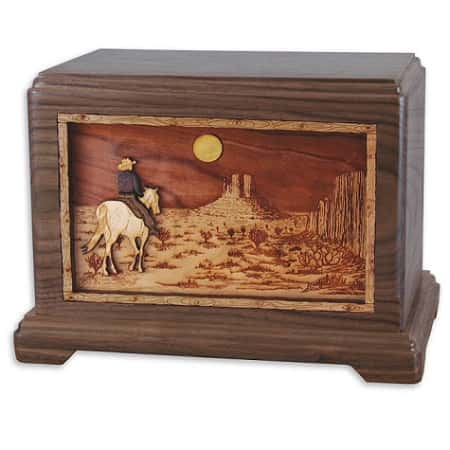 Desert Horse Rider Walnut Wood Cremation Urns