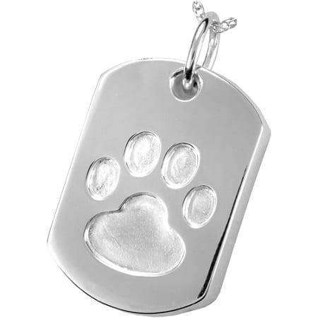 Silver Dog Tag Paw Pet Ashes Jewelry