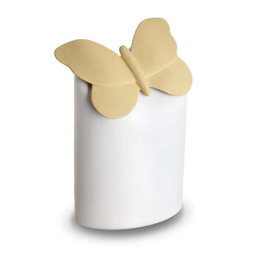 Yellow Butterfly On Porcelain Urn