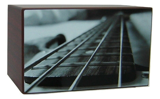 Wooden Bass Guitar Urn for Ashes Black and white image