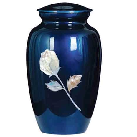 Blue Mother of Pearl Urn with Rose