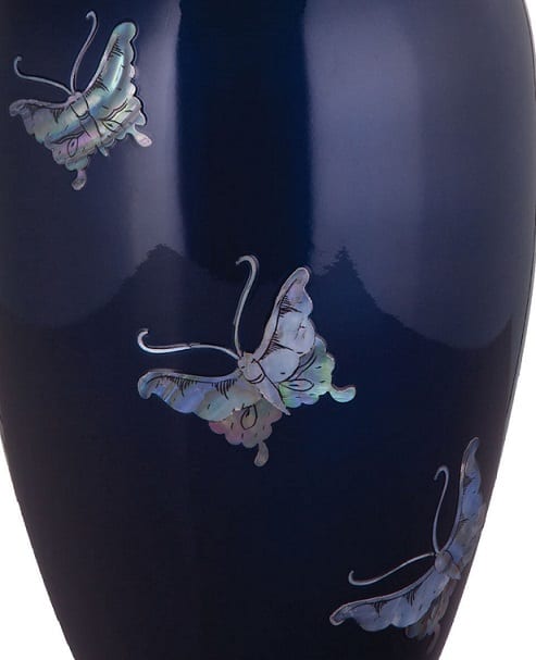 Blue Urn with Mother of Pearl Butterflies