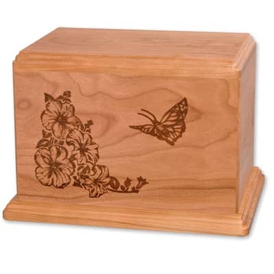 Wood Laser Etched Butterfly Urn
