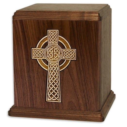 Celtic Cross Wood Inlay Urn