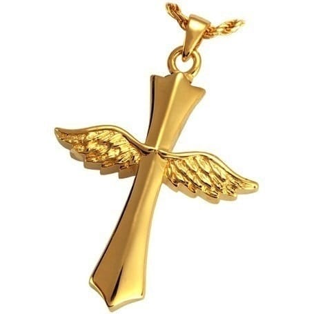 Winged Cross Gold Vermeil Cremation Necklace