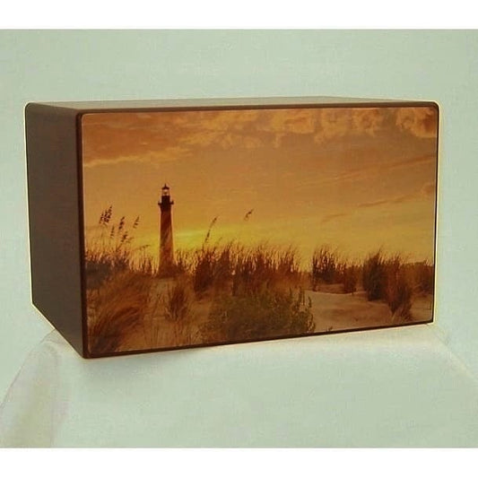 Lighthouse Urn for  Ashes with serene beach scene