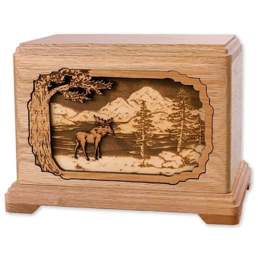 Moose In Nature Oak Urn