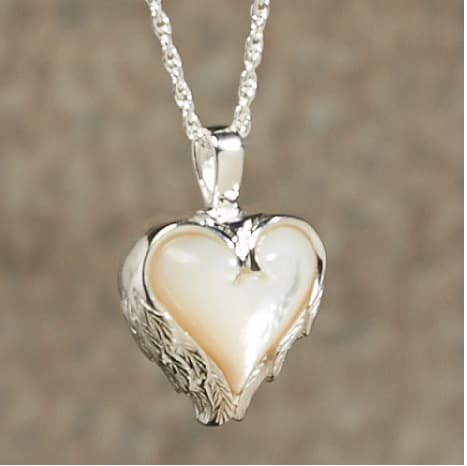 Mother of Pearl Heart with Angel Wings
