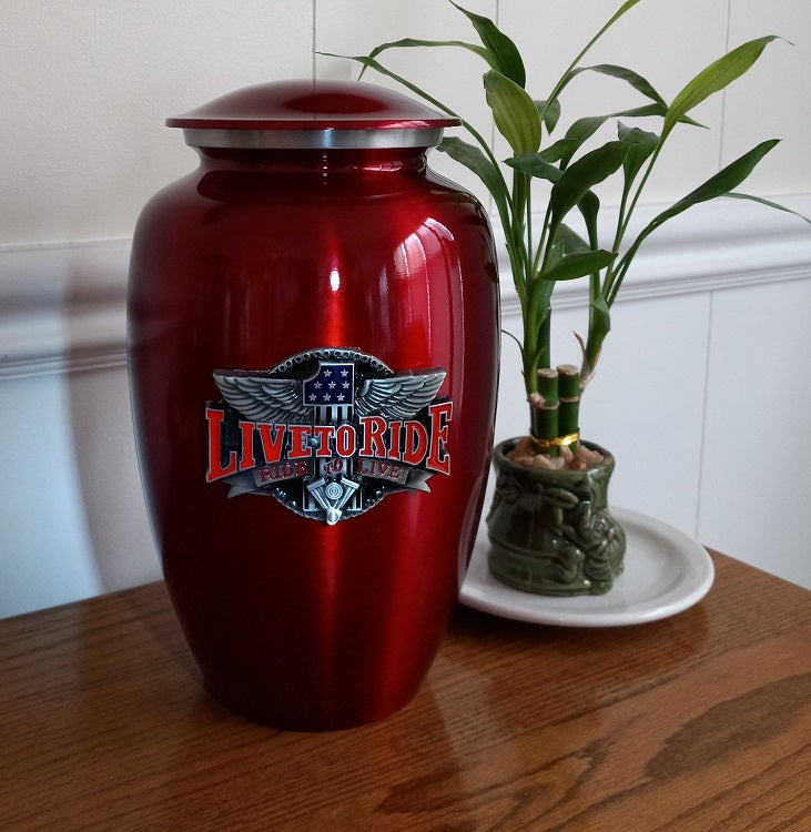 Live to Ride 3D Red Motorcycle Urn