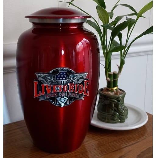 Live to Ride 3D Red Motorcycle Urn