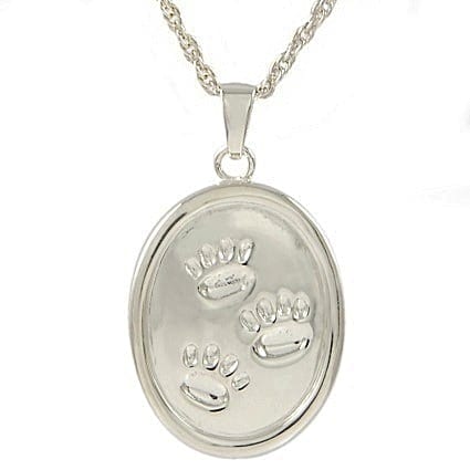 Silver Oval Cremation Pendant with Paws