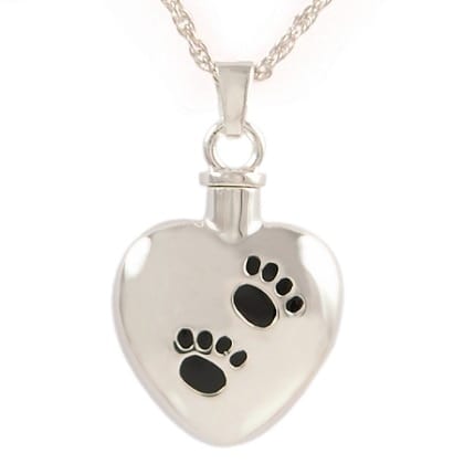 Silver Heart with Black Paws Urn Necklace