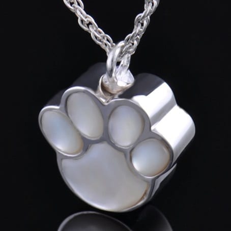 Inlay Pearl Silver Paw Print Ashes Jewelry