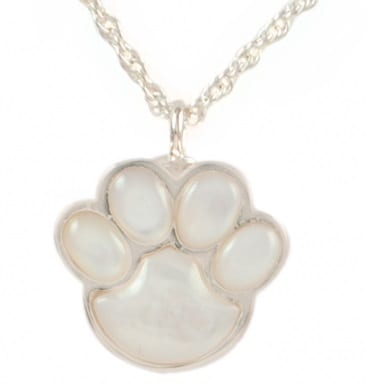 Inlay Pearl Silver Paw Print Ashes Jewelry