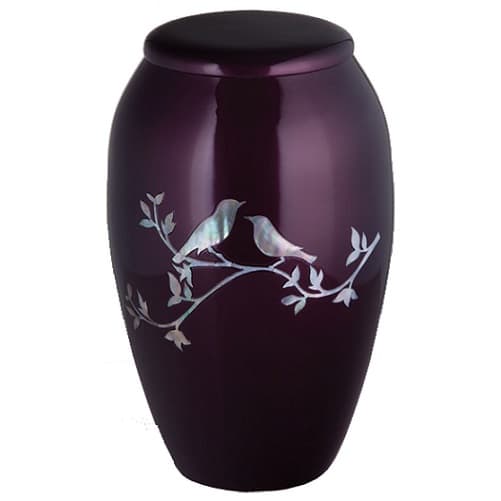 Purple Plum Urns With Mother of Pearl Birds