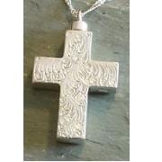 Silver Etched Cross Jewelry for Ashes