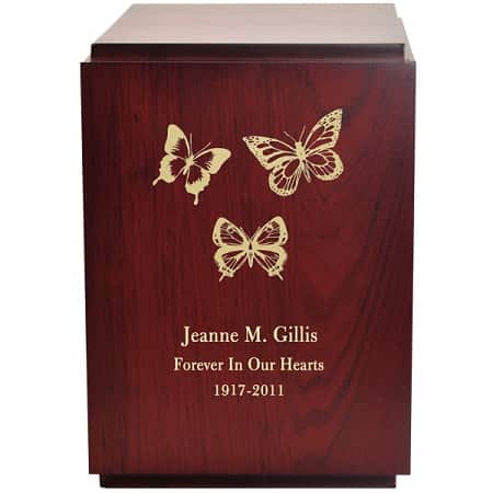 Engraved Wood Butterflies Urn